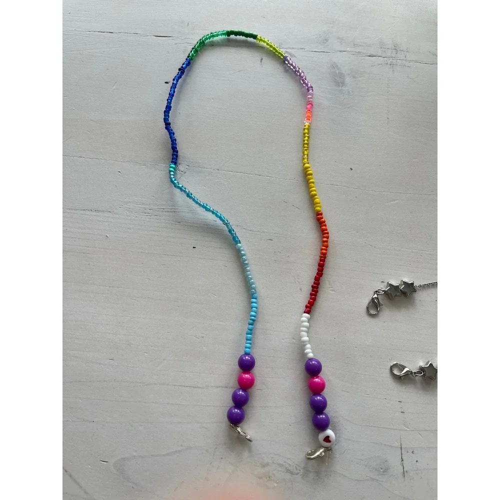 Eyeglass Lanyard Necklace Chain‎ Beaded Rainbow and silver Star Charm